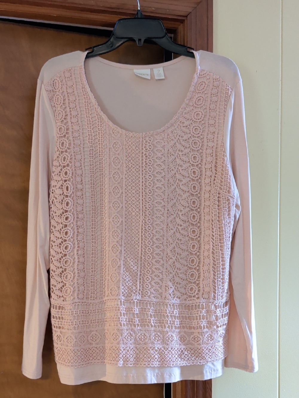 Chico's Blush Pink Scoop Neck Long Sleeve Top